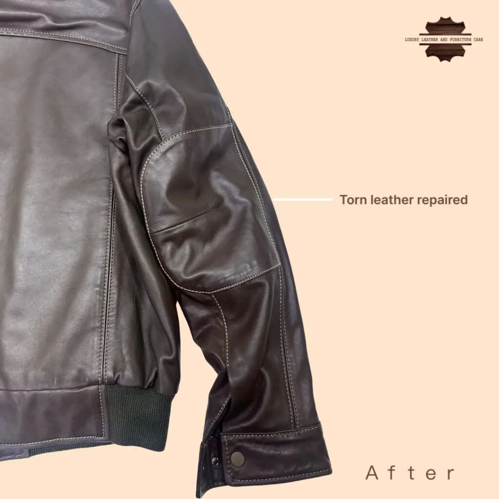 After: Leather Sleeve Tear Repair