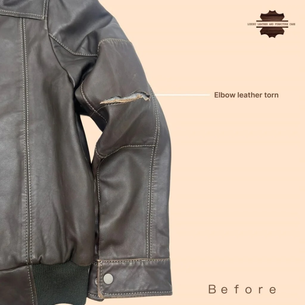 Before: Leather Sleeve Tear Repair
