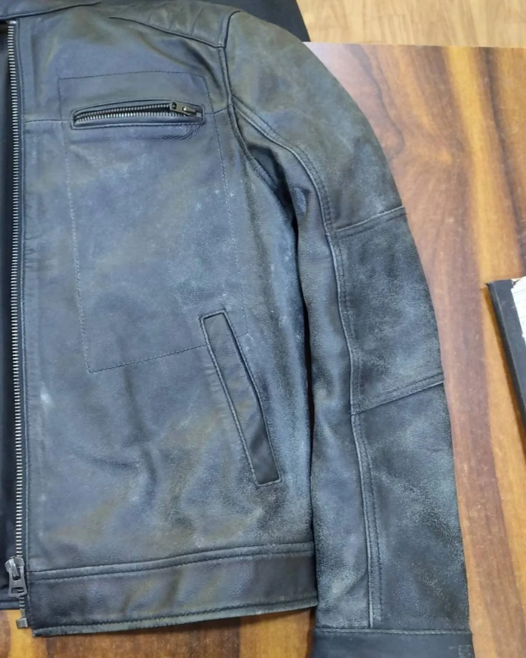 Before: Leather Panel Replacement for Peeling or Cracked Jackets