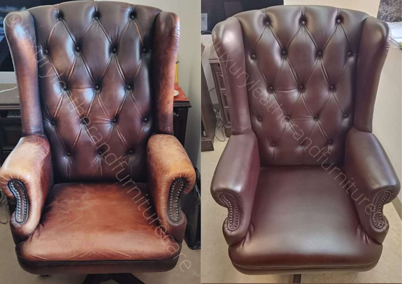 Leather chair cleaning and color restoration