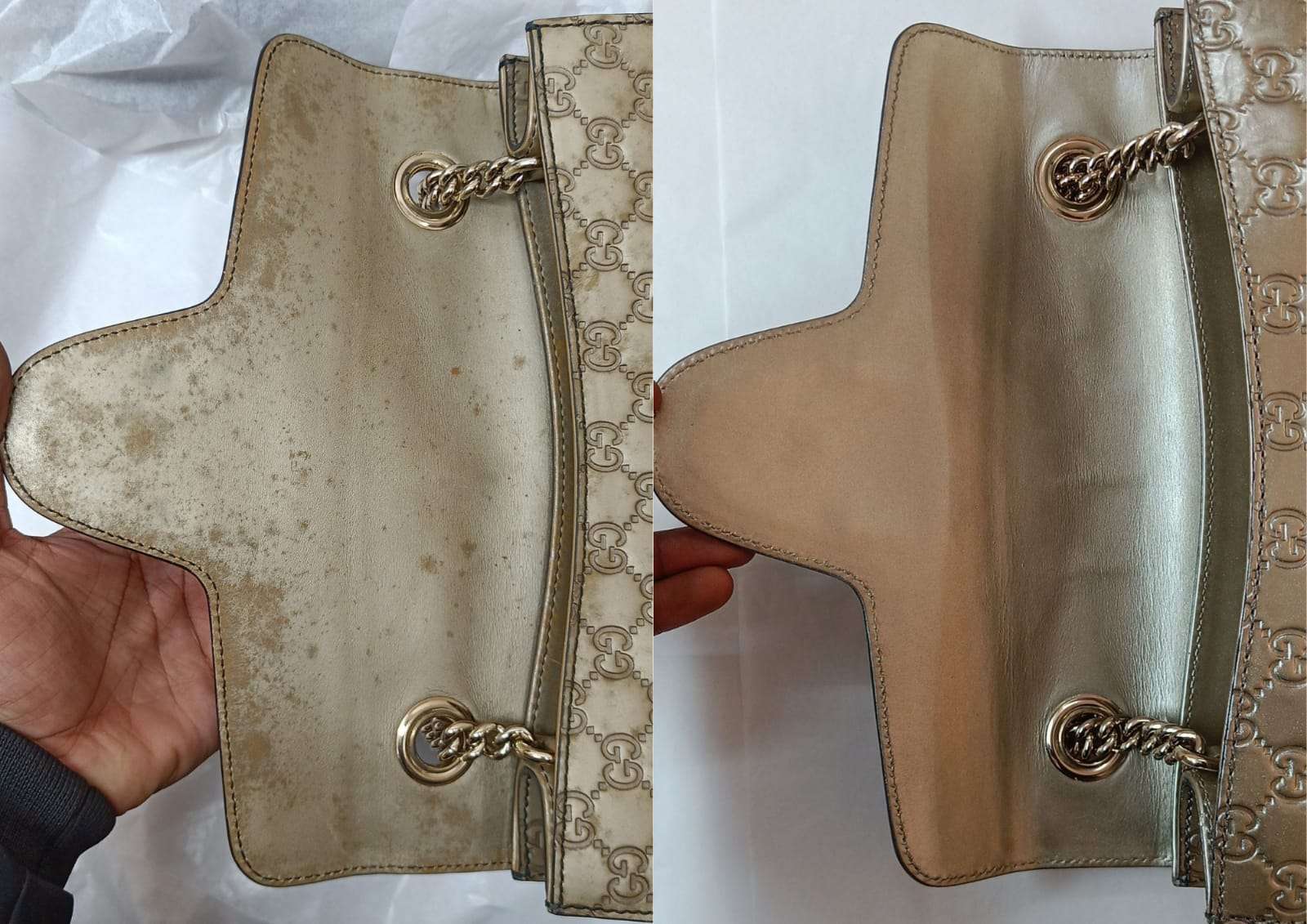 Gucci Mettalic bag Restoration