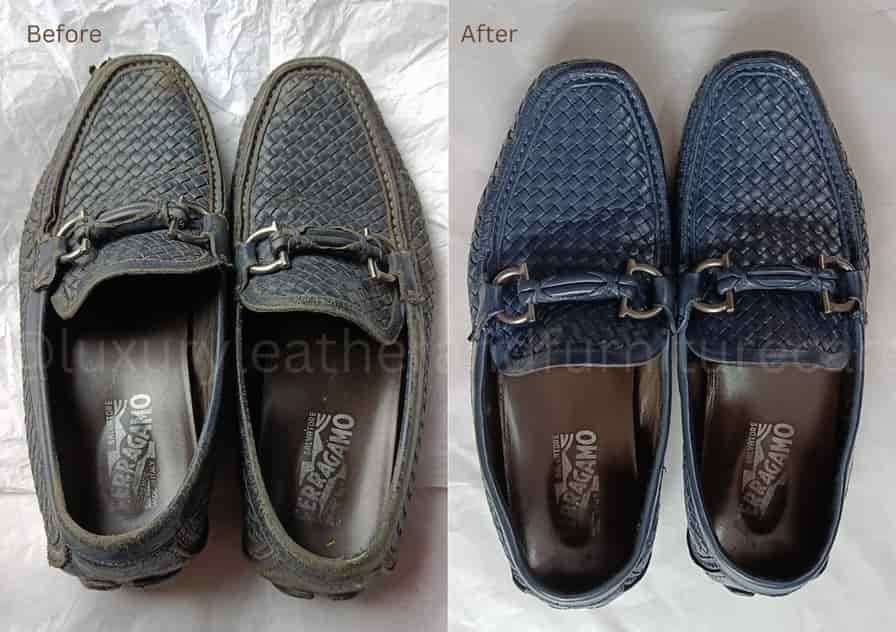 Ferragamo blue loafers cleaning