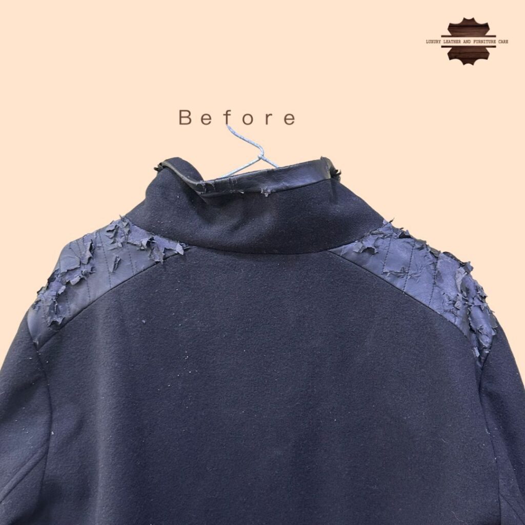 Before: Jacket Leather Repair and Replacement