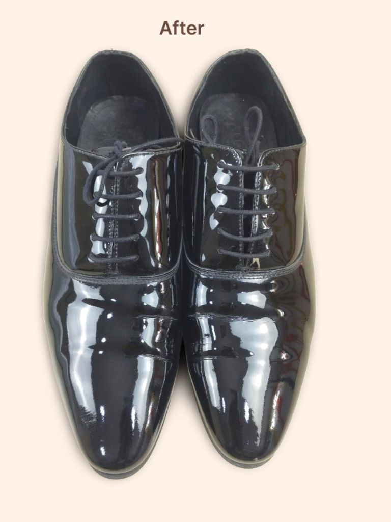 ALDO black patent leather oxford shoes after heel repair