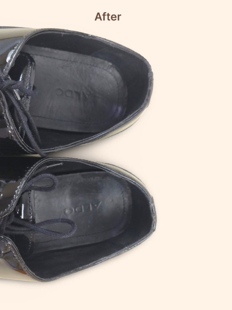 ALDO patent leather oxford shoes interior after repair