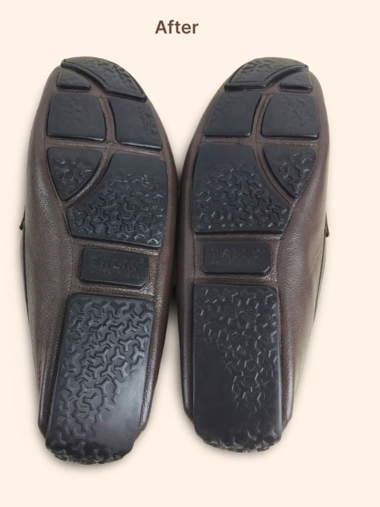 Bally leather loafers soles after cleaning and restoration