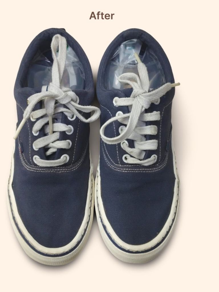 blue vans canvas sneakers after cleaning restoration
