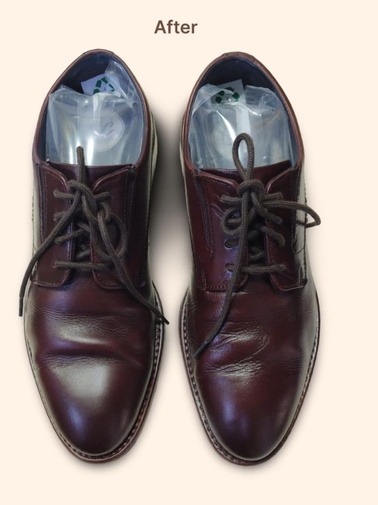 Bugatti dark brown premium leather derby formal shoes after cleaning and color restoration