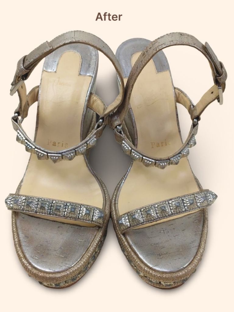 Christian Louboutin Pyradiams 110 wedge sandals after cleaning sole view