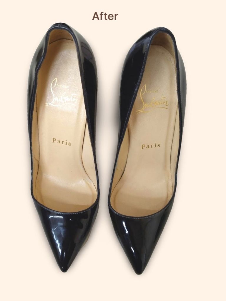 Christian Louboutin black patent leather pumps after color change
