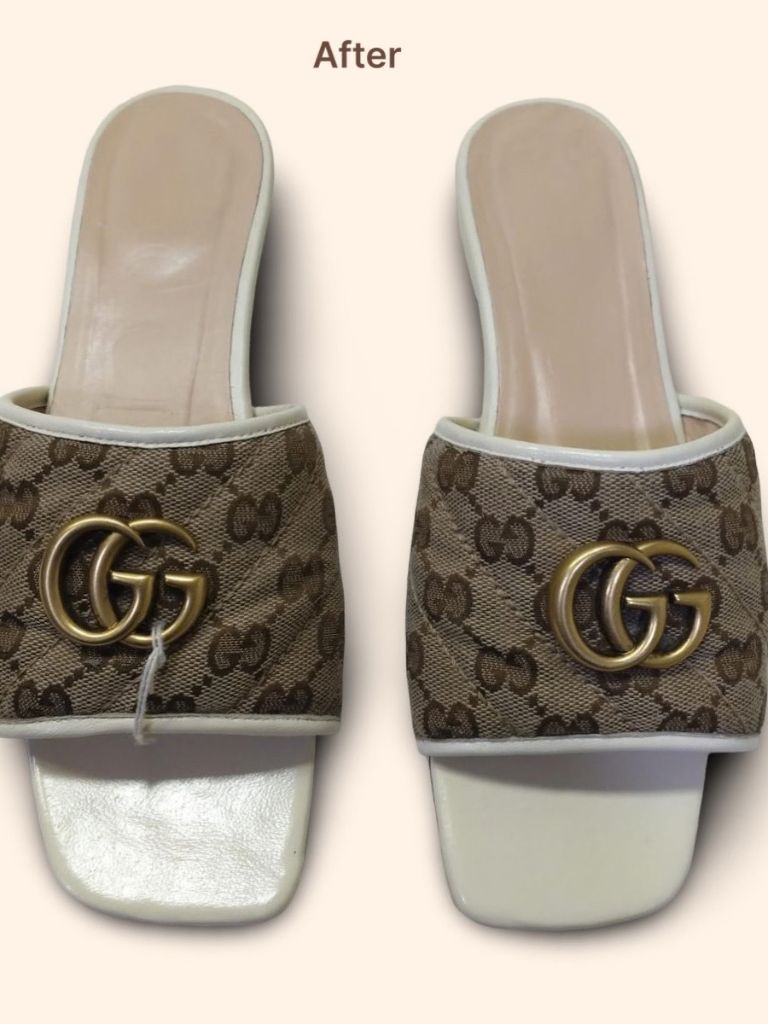 Gucci GG canvas slide sandals after cleaning