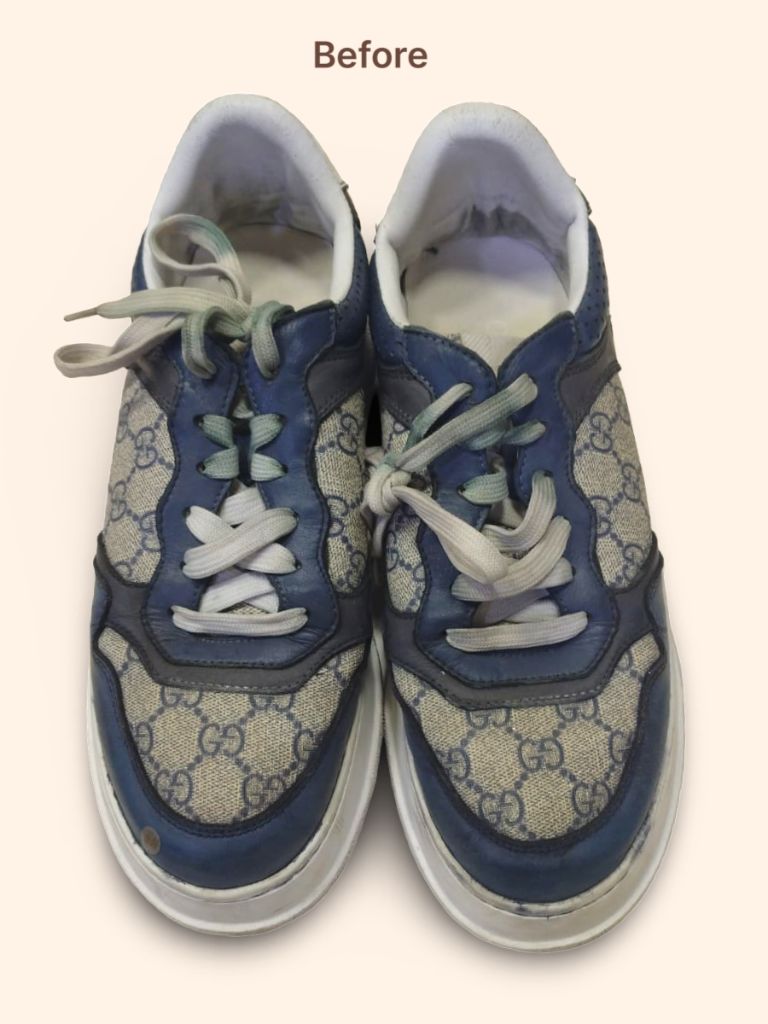 Gucci GG Supreme sneakers before cleaning and restoration