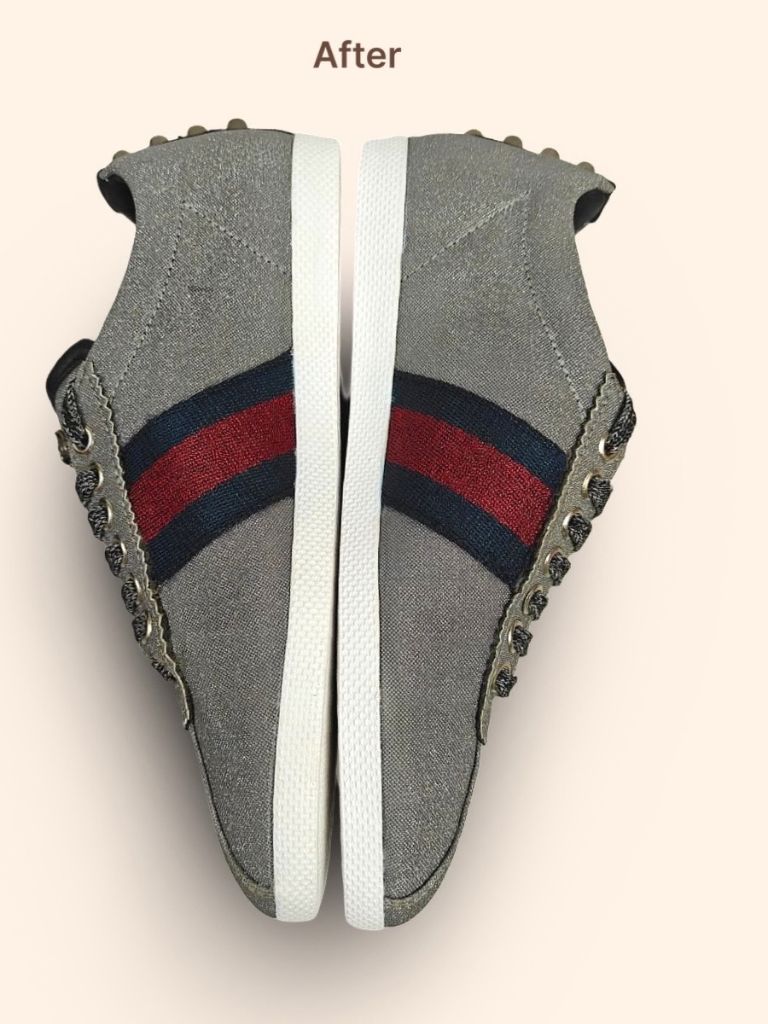 Gucci metallic silver glitter sneakers after cleaning and restoration
