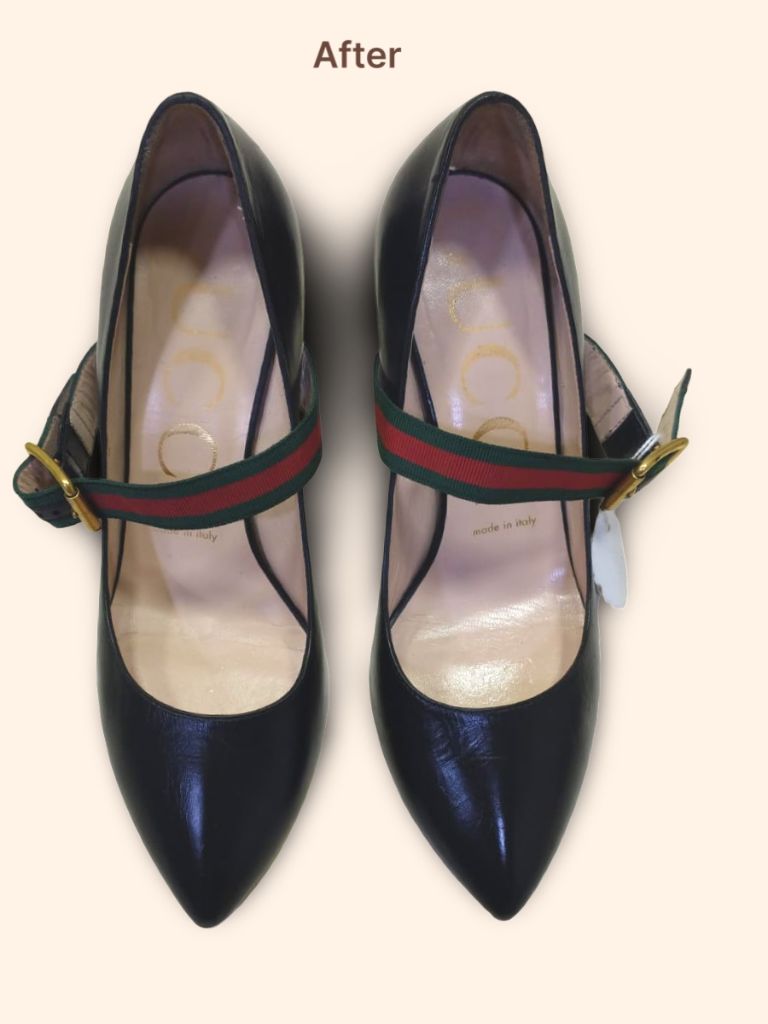 Gucci Sylvie black leather pumps after cleaning