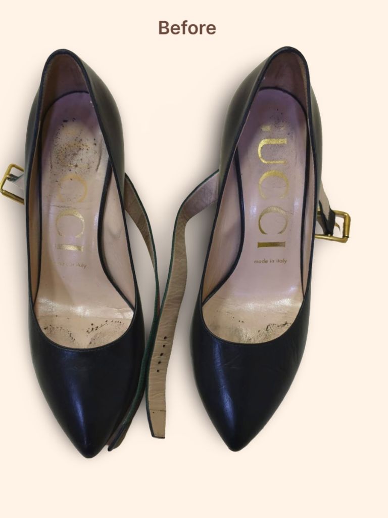 Gucci Sylvie black leather pumps before cleaning