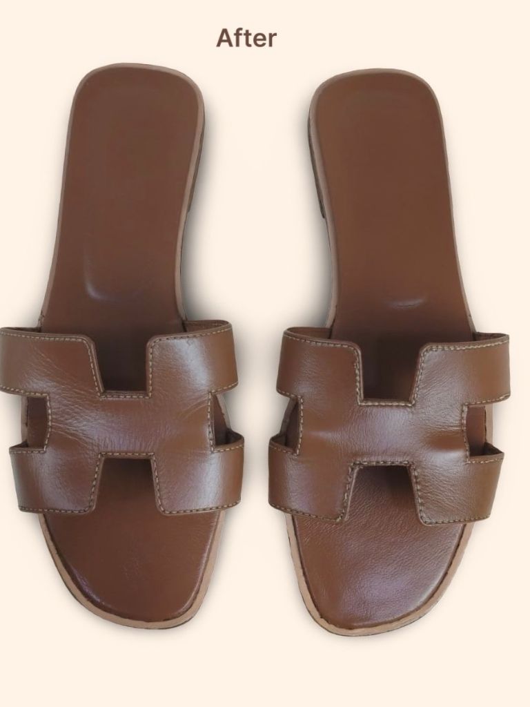 Hermes Oran leather sandals after cleaning and restoration