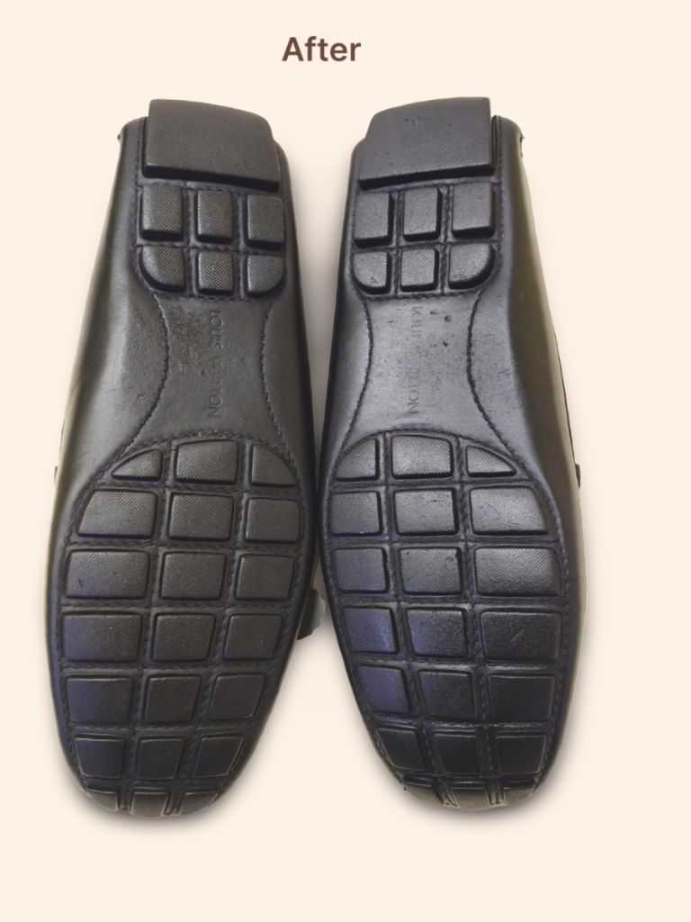 Louis Vuitton leather loafers sole after cleaning and restoration