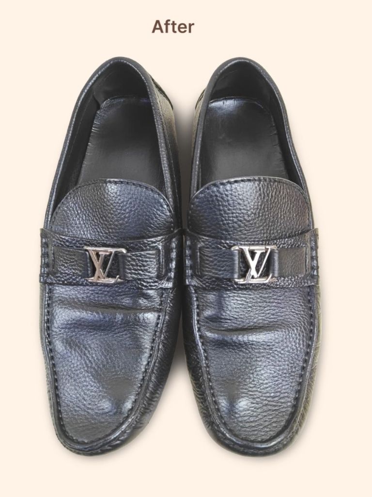 Louis Vuitton Monte Carlo moccasins after cleaning and color restoration