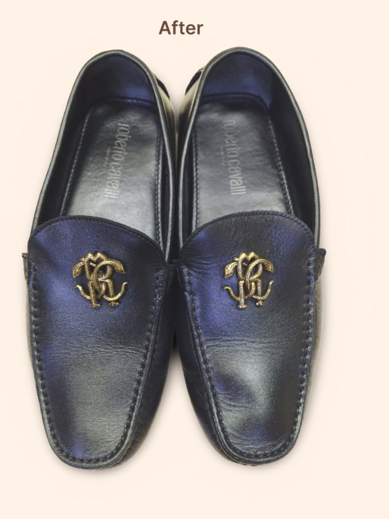 Roberto Cavalli men's leather loafers after cleaning and restoration