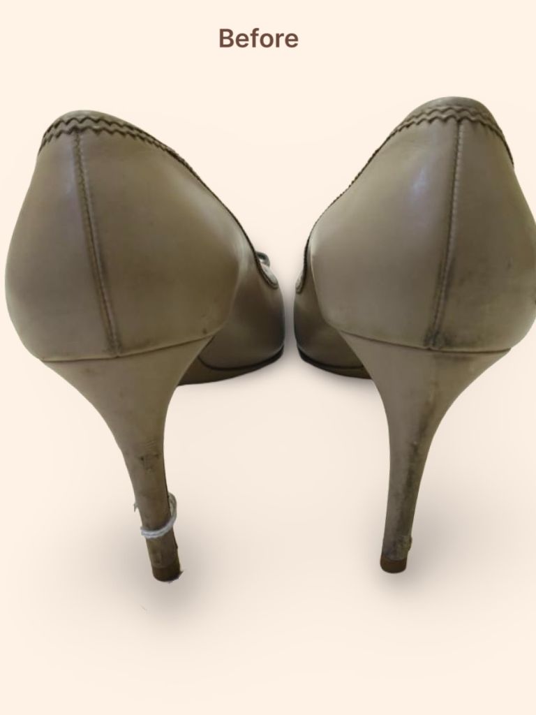 Salvatore Ferragamo Vara bow pumps heel before cleaning and restoration