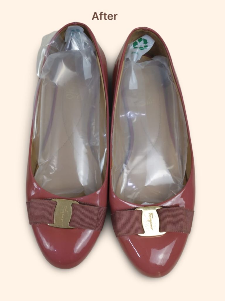 Salvatore Ferragamo Varina ballet flats after cleaning and color restoration