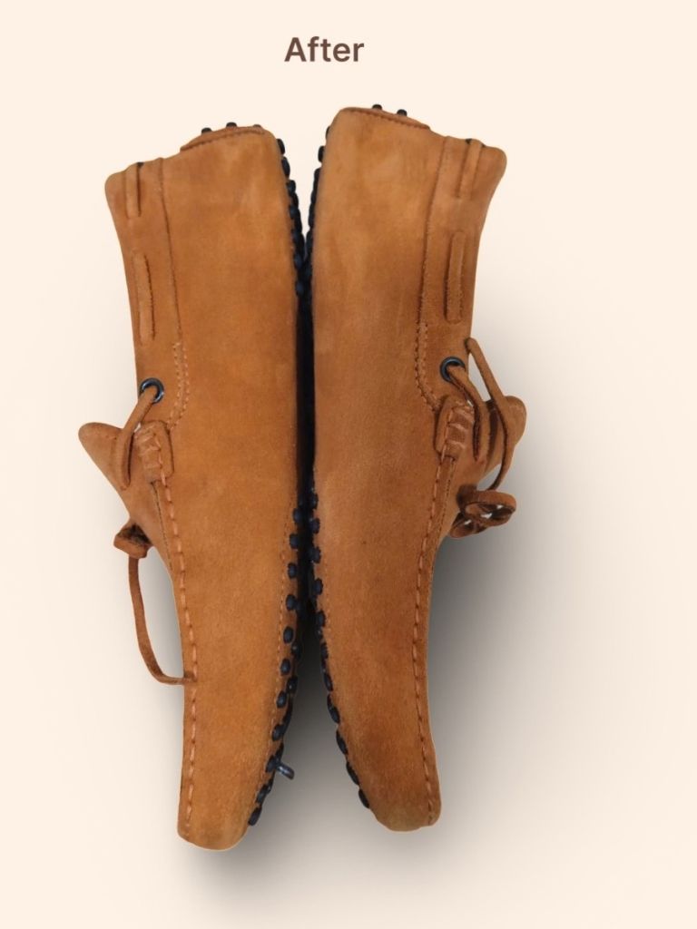 Tod's Gommino suede driving loafers after cleaning and restoration