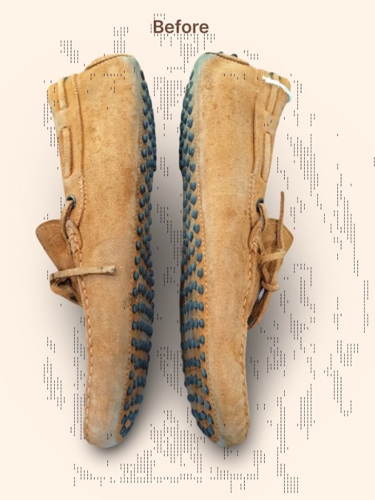 Tod's Gommino suede driving loafers before cleaning and restoration