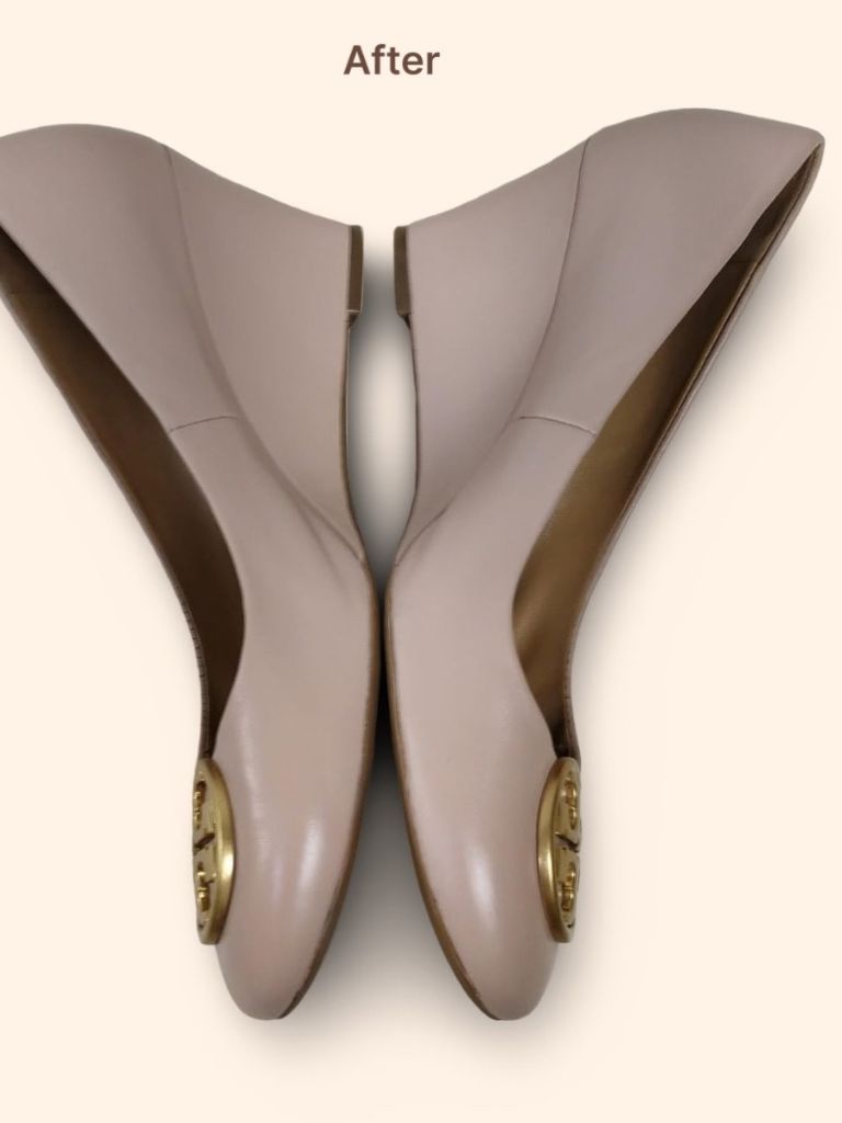 Tory Burch Chelsea pumps after cleaning and color restoration