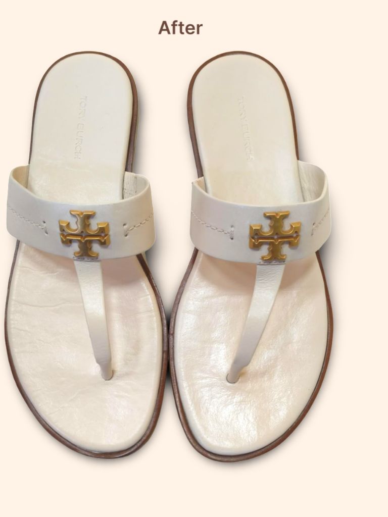 Tory Burch Mini Everly flat thong sandal after cleaning and restoration