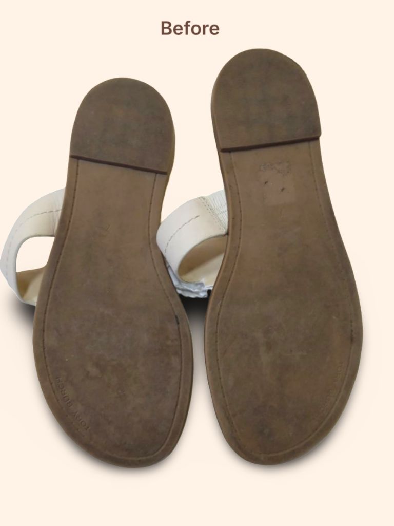 Tory Burch Mini Everly flat thong sandal sole before cleaning