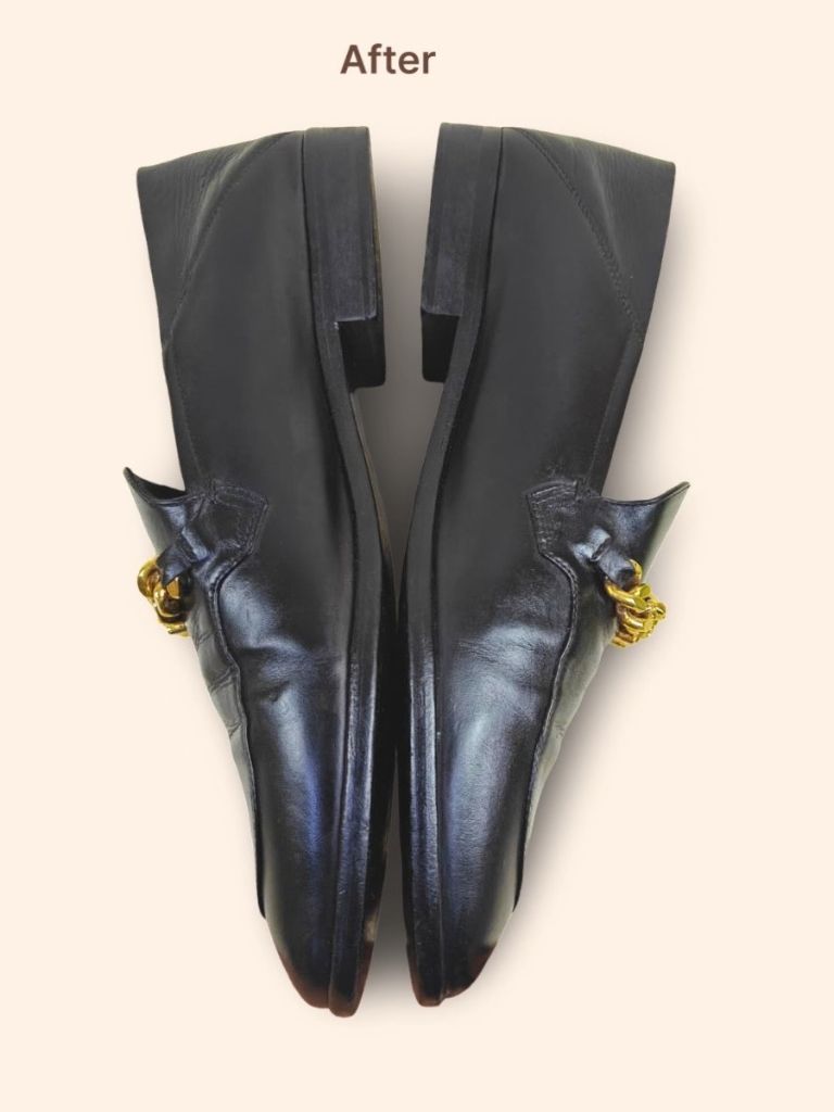 Versace Medusa leather loafers after cleaning and color restoration