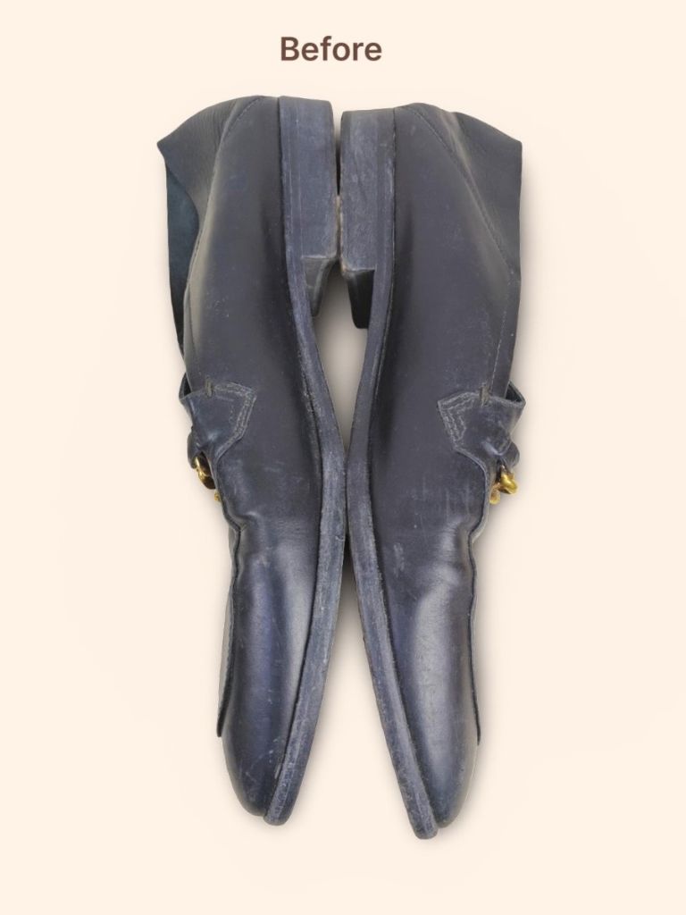 Versace Medusa leather loafers before cleaning and color restoration