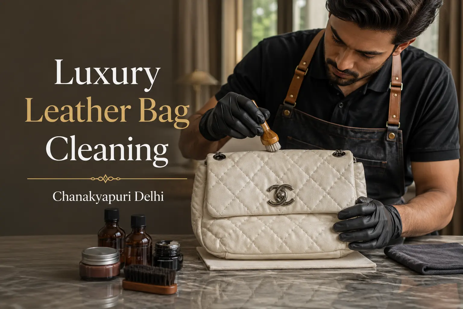 Luxury leather bag cleaning service in Chanakyapuri Delhi